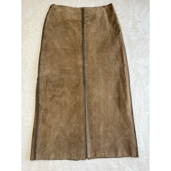 vintage suede laced sides long pencil skirt jones ny country Tan sz 8